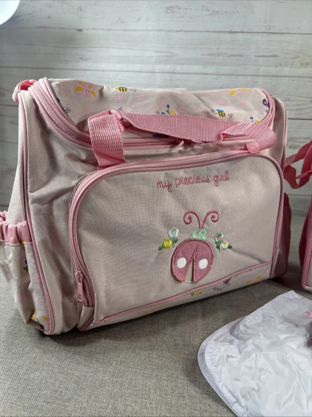4 Pc Baby Nappy Diaper Bag Set Mother nursing lot my Precious Girl Pink Ladybug